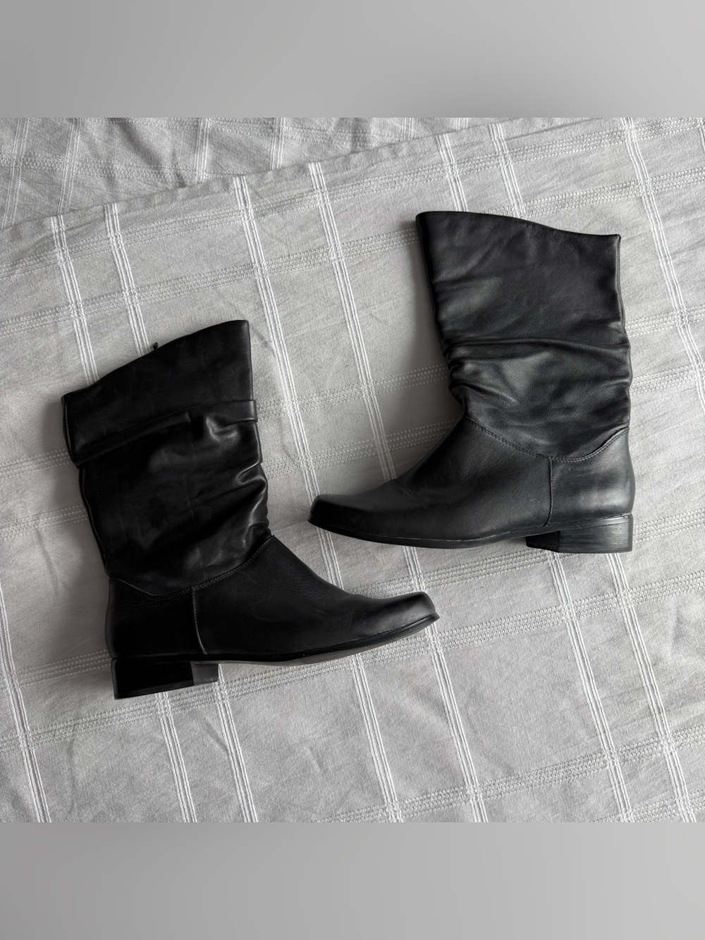 Classic Black Leather Slouch Boots - Women's